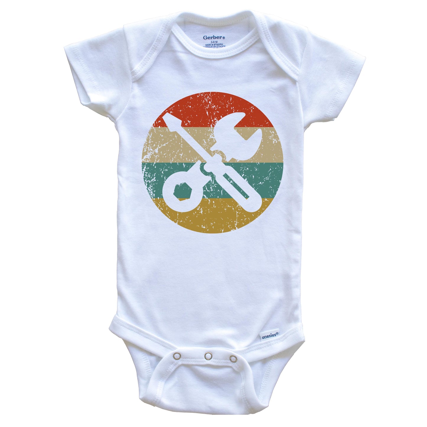 Car Mechanic Retro Screwdriver Wrench Circle Icon Baby Onesie