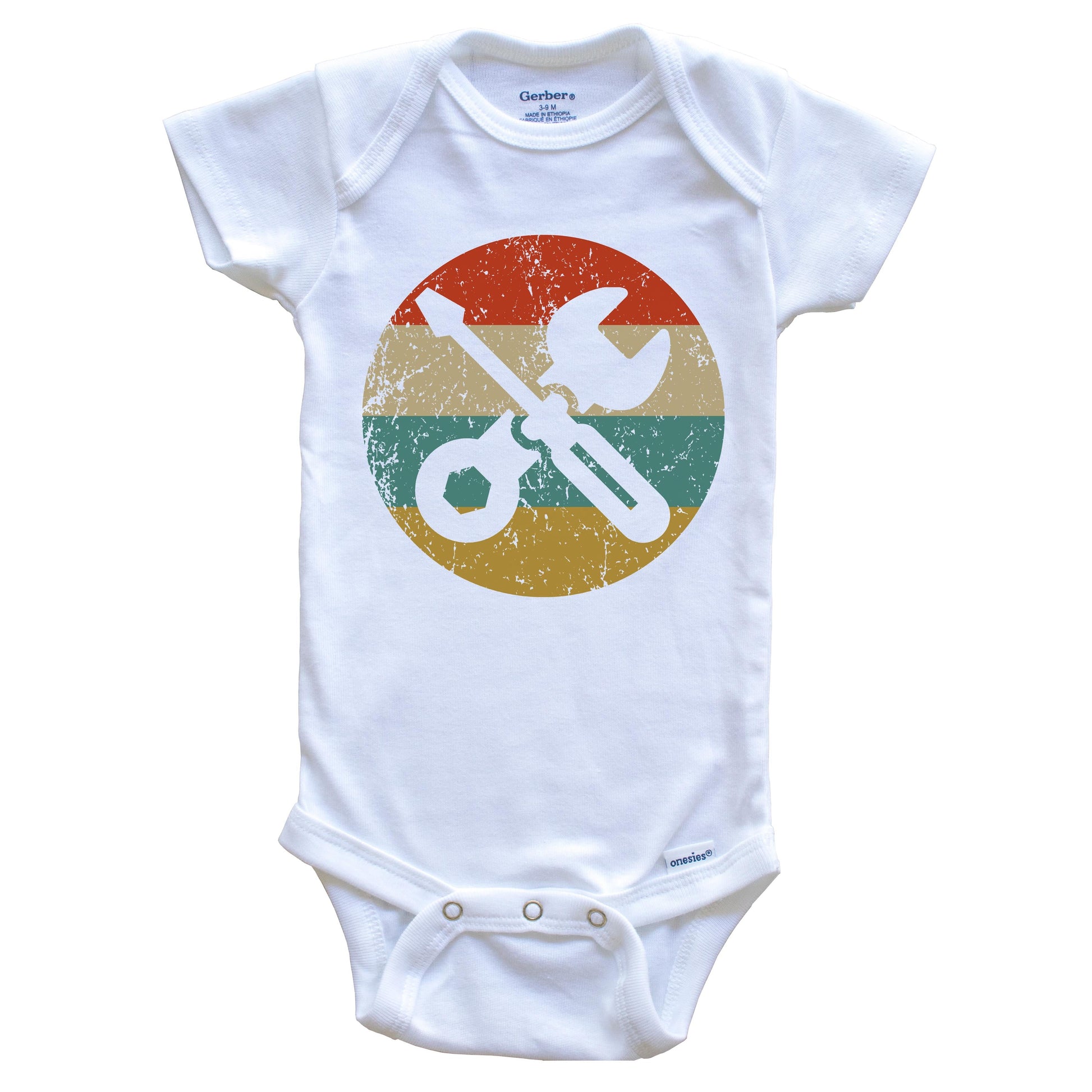 Car Mechanic Retro Screwdriver Wrench Circle Icon Baby Onesie