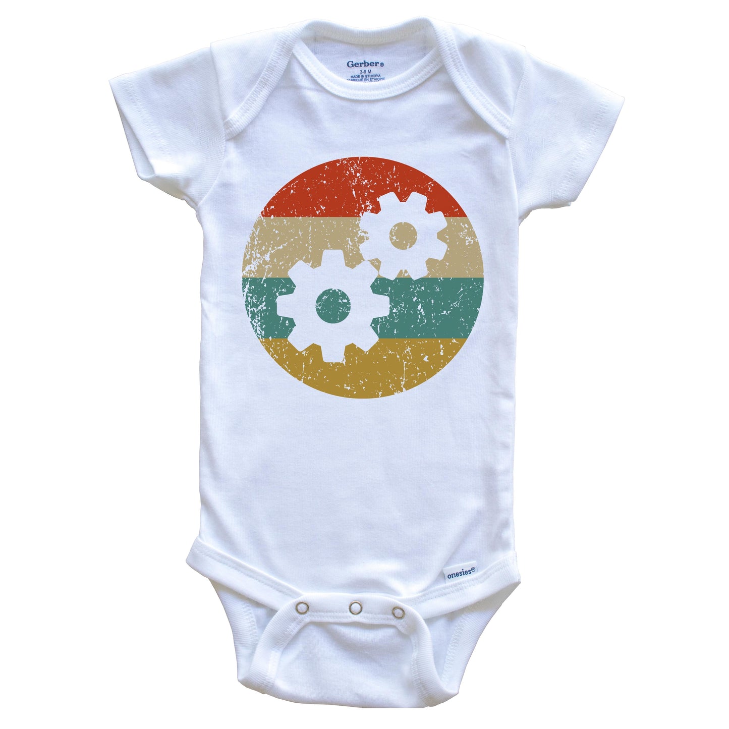 Engineer Vintage Retro Gears Circle Icon Baby Onesie