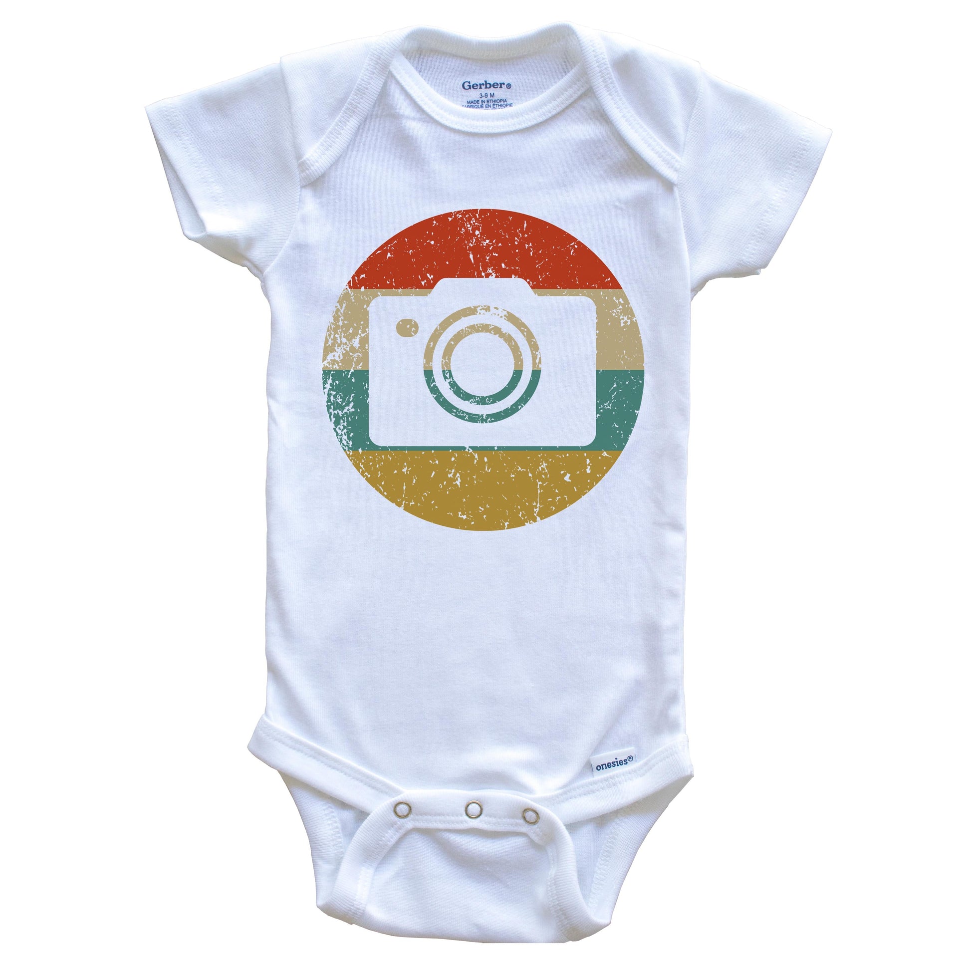 Photographer Vintage Retro Camera Circle Icon Baby Onesie