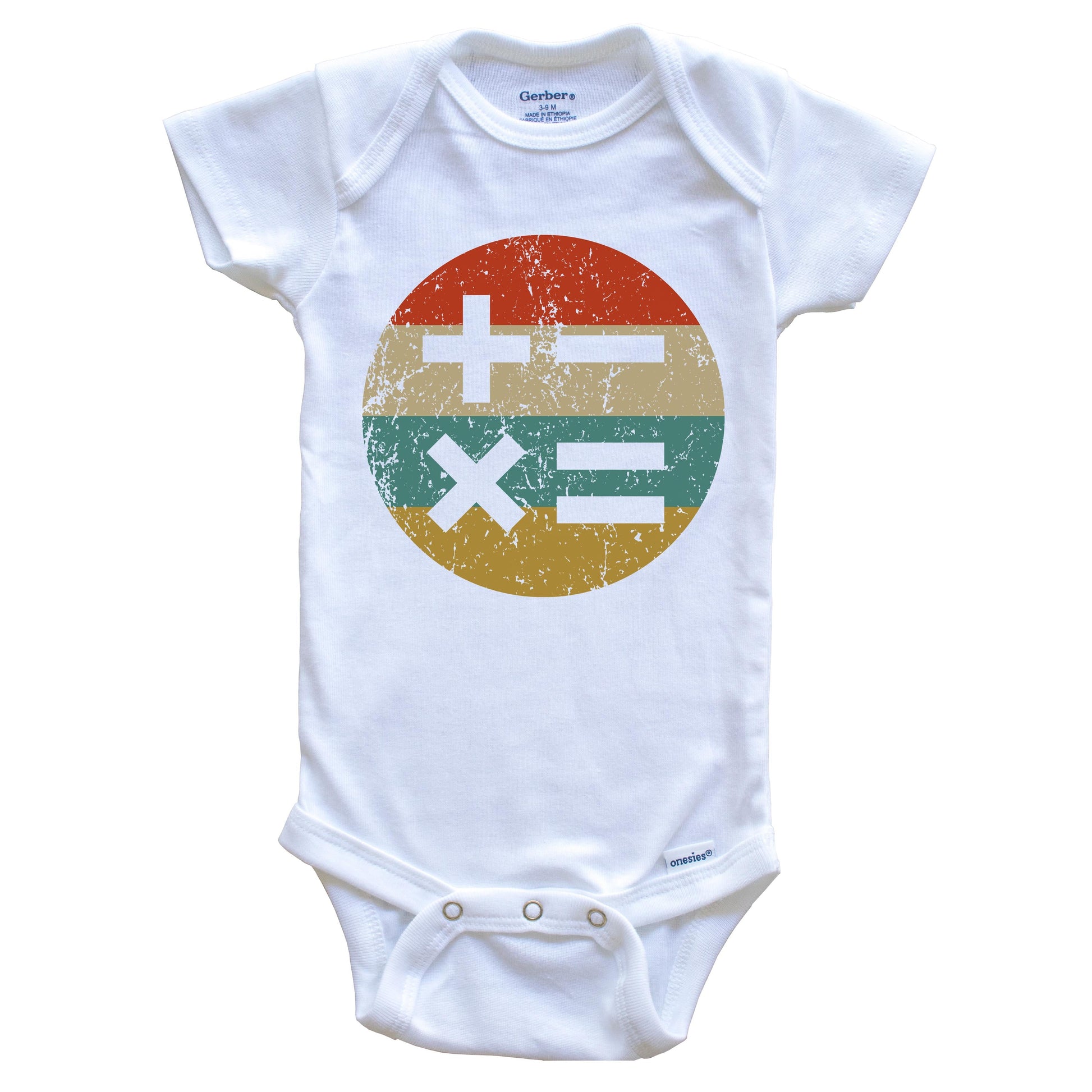 Math Teacher Vintage Retro Math Symbols Circle Icon Baby Onesie