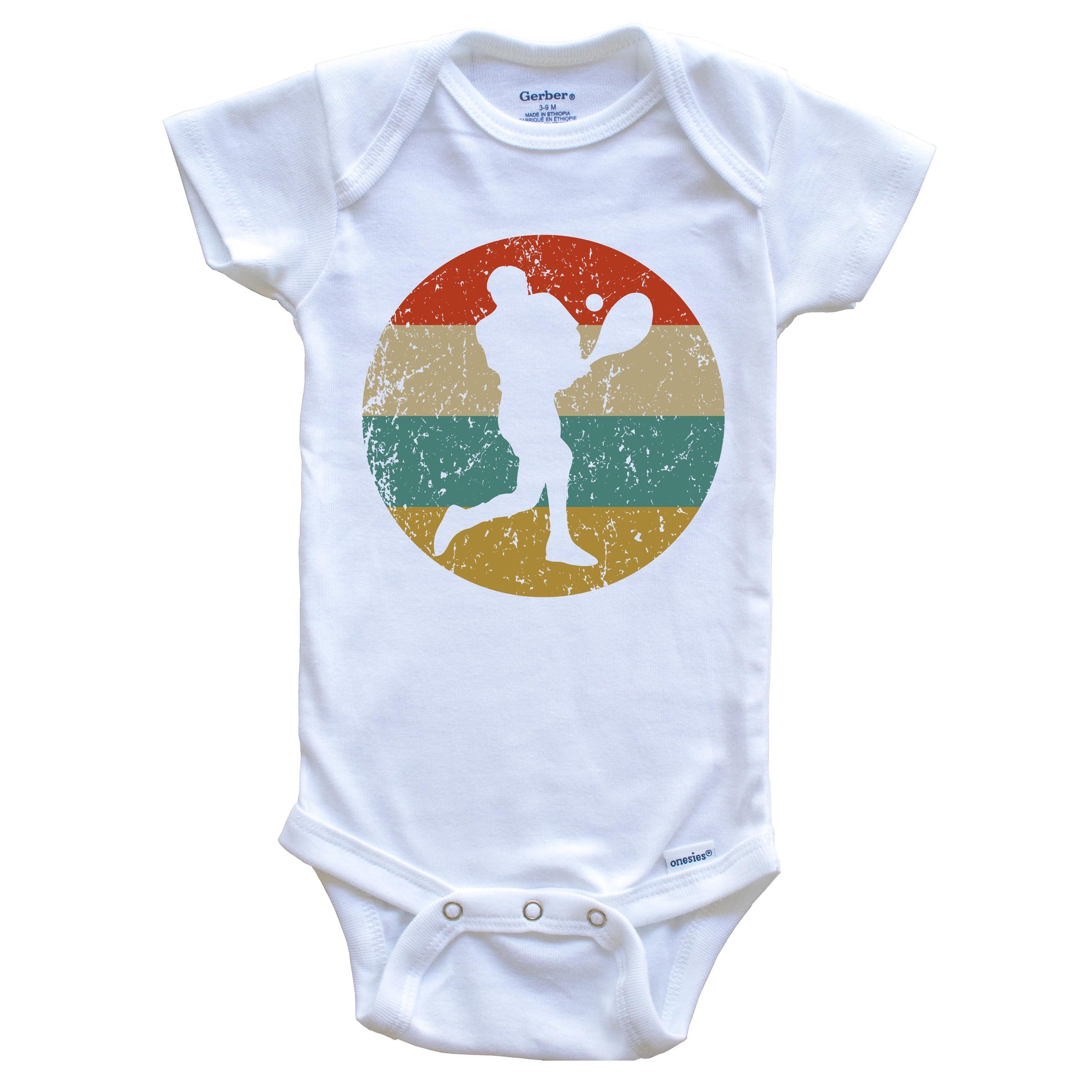 Tennis Vintage Retro Tennis Player Circle Icon Baby Onesie