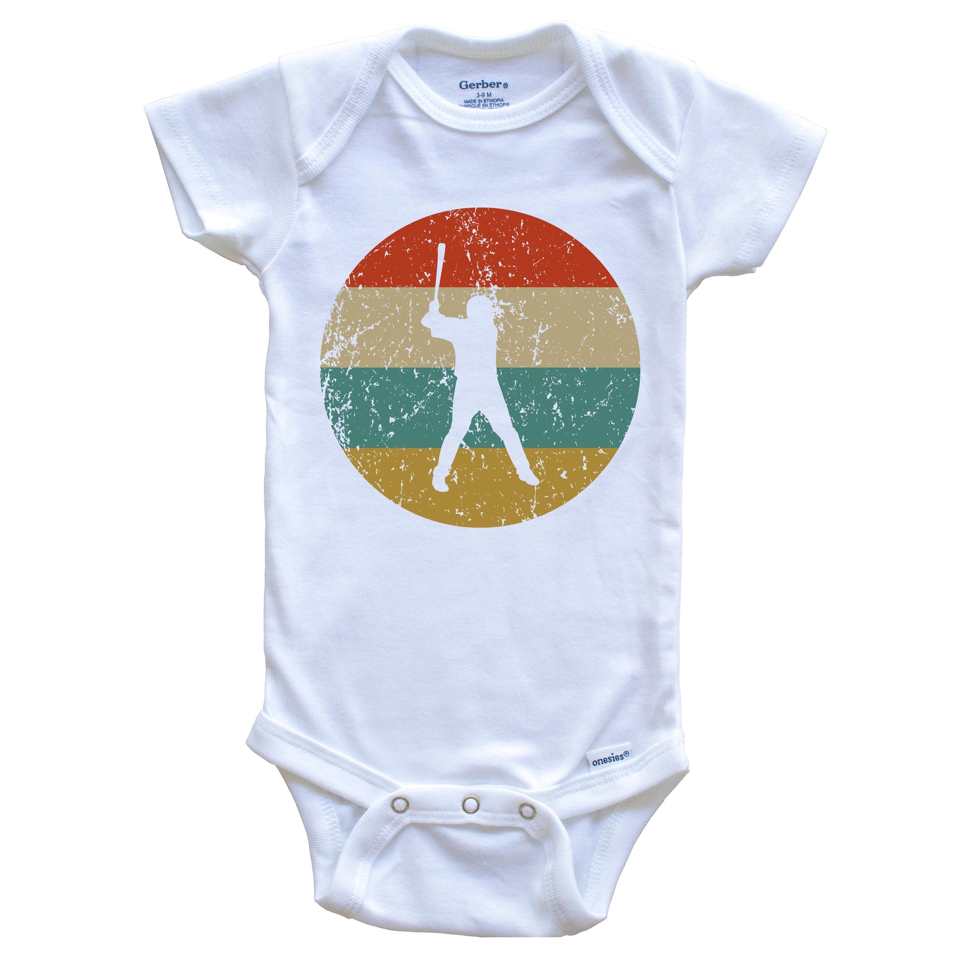 Baseball Vintage Retro Baseball Player Circle Icon Baby Onesie