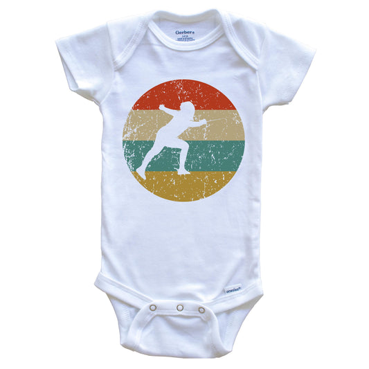 Fencing Vintage Retro Fencer Circle Icon Baby Onesie