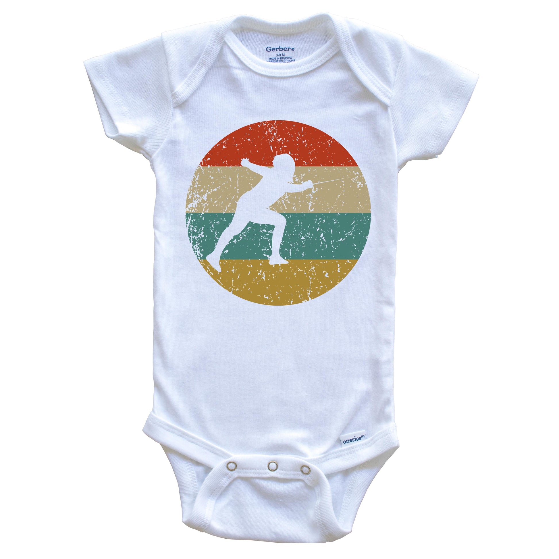 Fencing Vintage Retro Fencer Circle Icon Baby Onesie