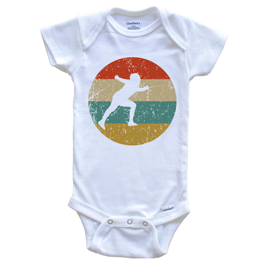 Fencing Vintage Retro Fencer Circle Icon Baby Onesie