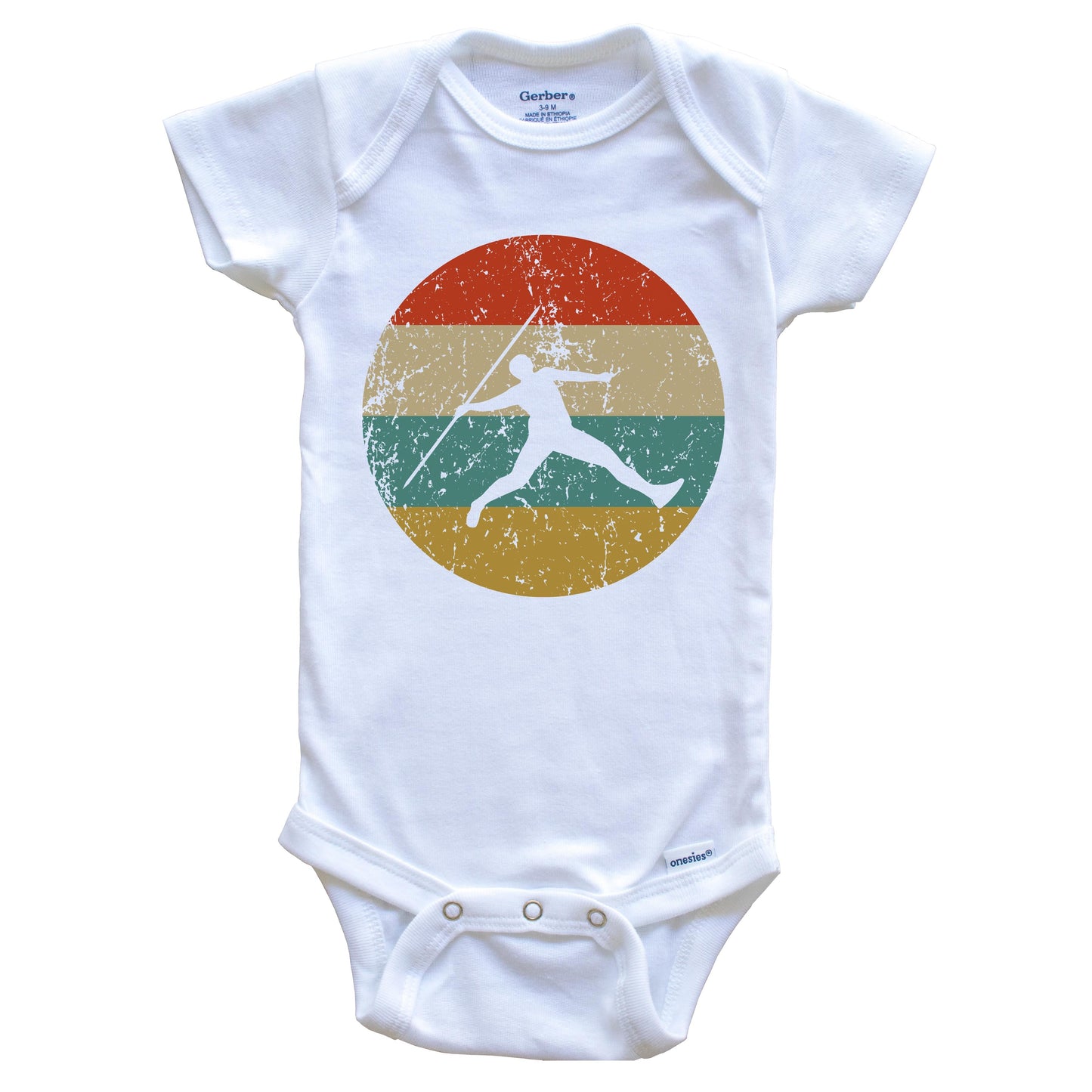 Javelin Throw Vintage Retro Track And Field Circle Icon Baby Onesie