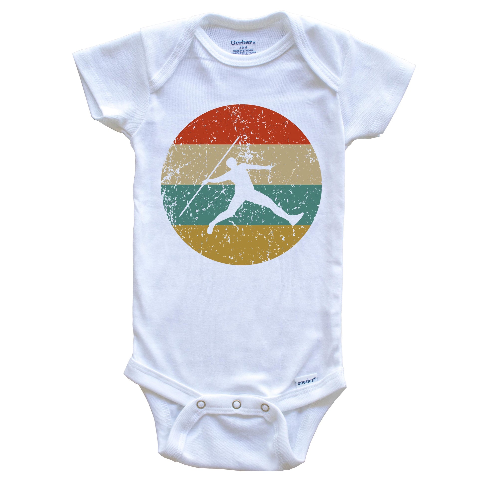 Javelin Throw Vintage Retro Track And Field Circle Icon Baby Onesie
