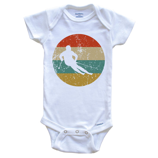 Skiing Vintage Retro Skier Circle Icon Baby Onesie