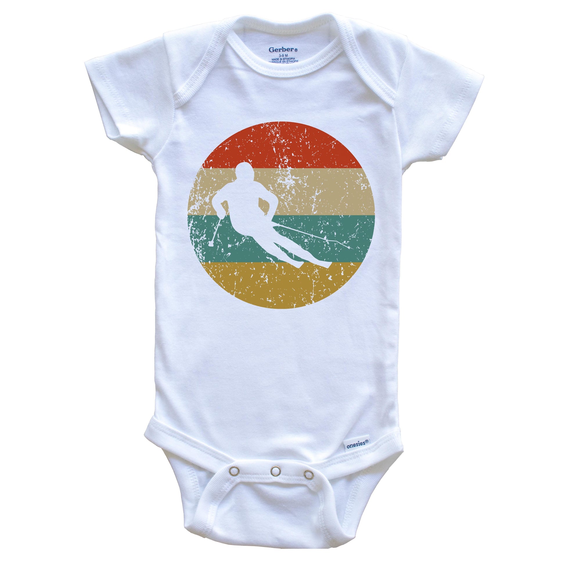 Skiing Vintage Retro Skier Circle Icon Baby Onesie