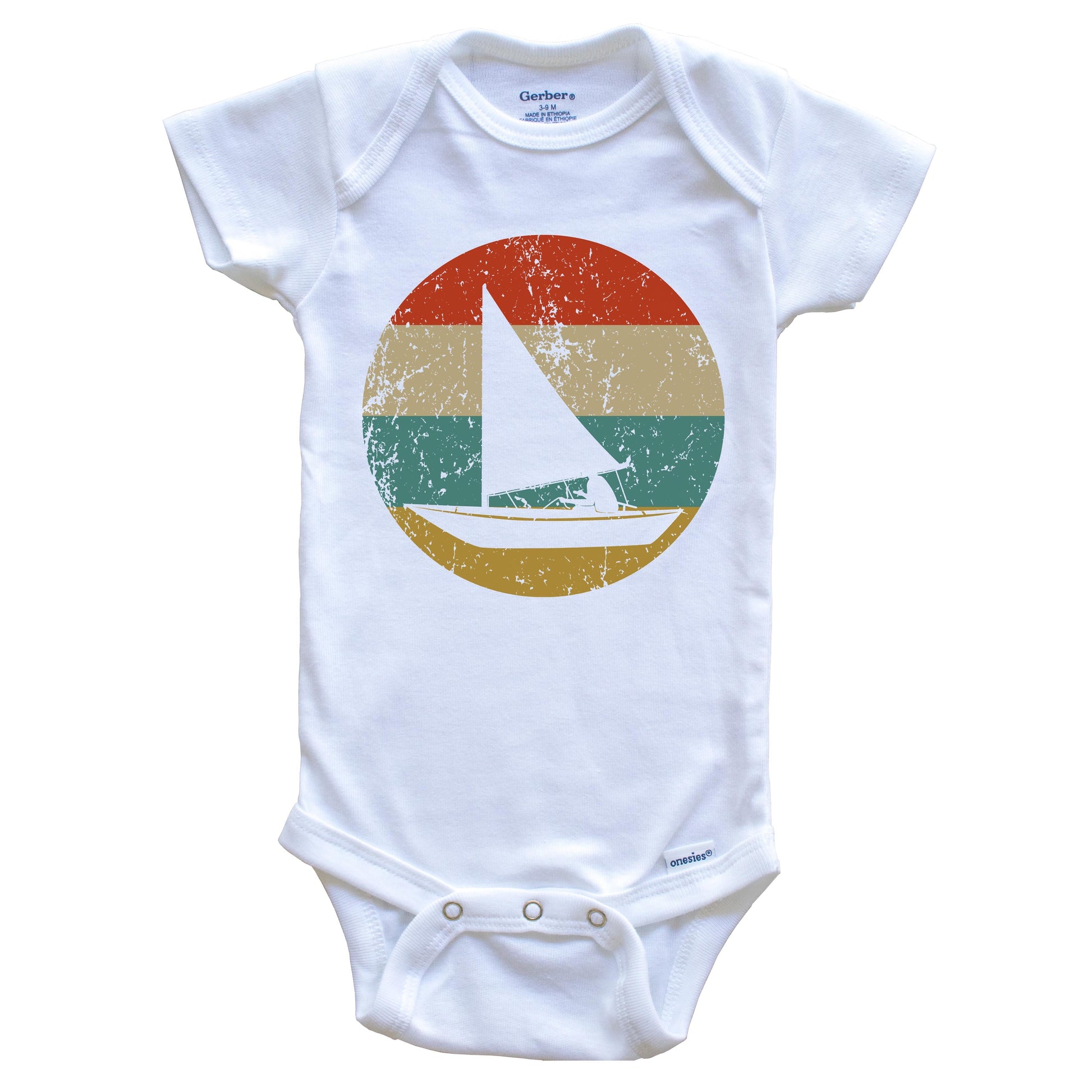 Sailing Vintage Retro Sail Boat Circle Icon Baby Onesie