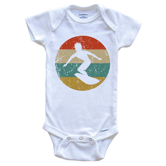 Surfing Vintage Retro Surfer Circle Icon Baby Onesie