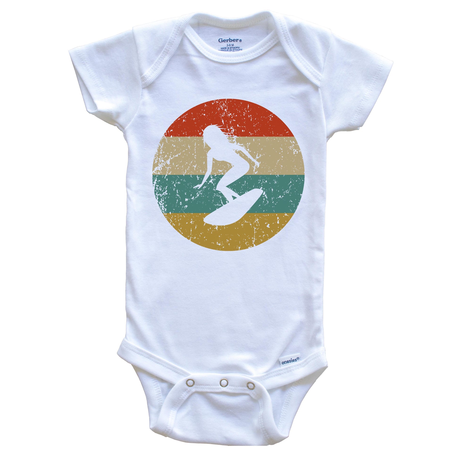 Surfing Vintage Retro Surfer Circle Icon Baby Onesie