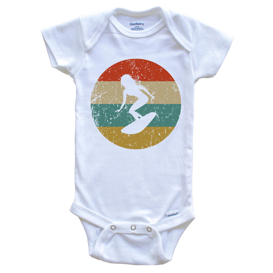 Surfing Vintage Retro Surfer Circle Icon Baby Onesie