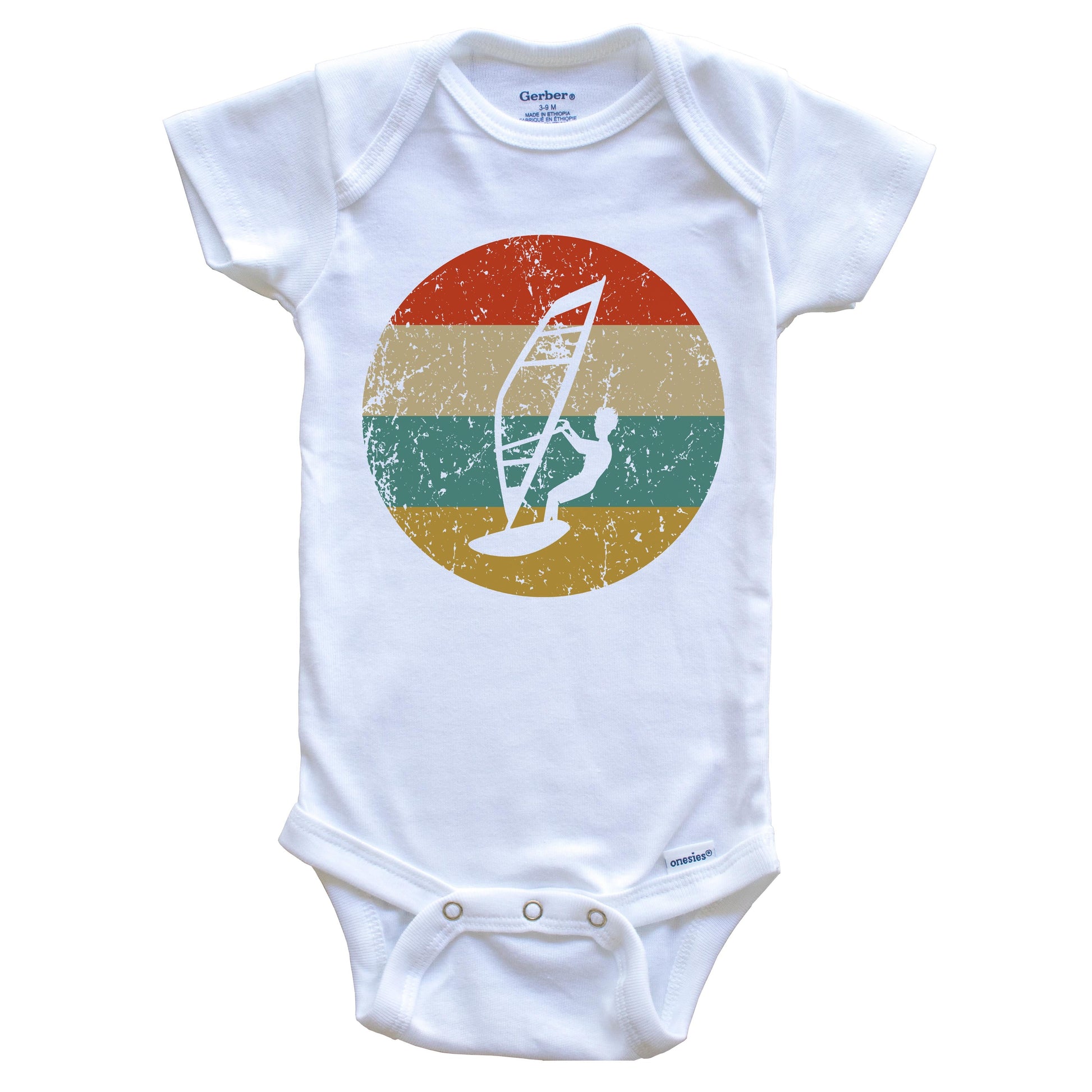 Windsurfing Vintage Retro Windsurfer Circle Icon Baby Onesie