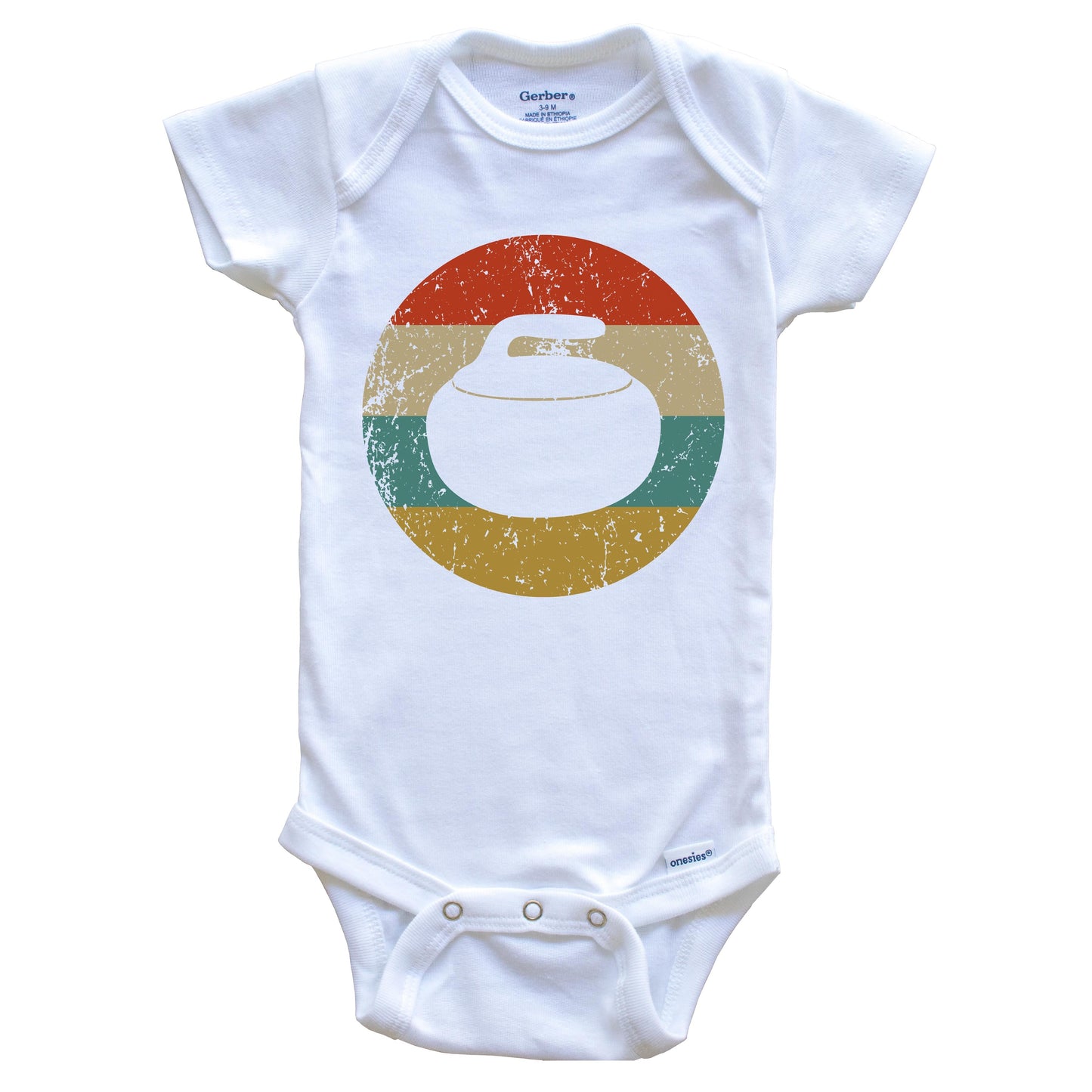 Curling Vintage Retro Curling Stone Circle Icon Baby Onesie