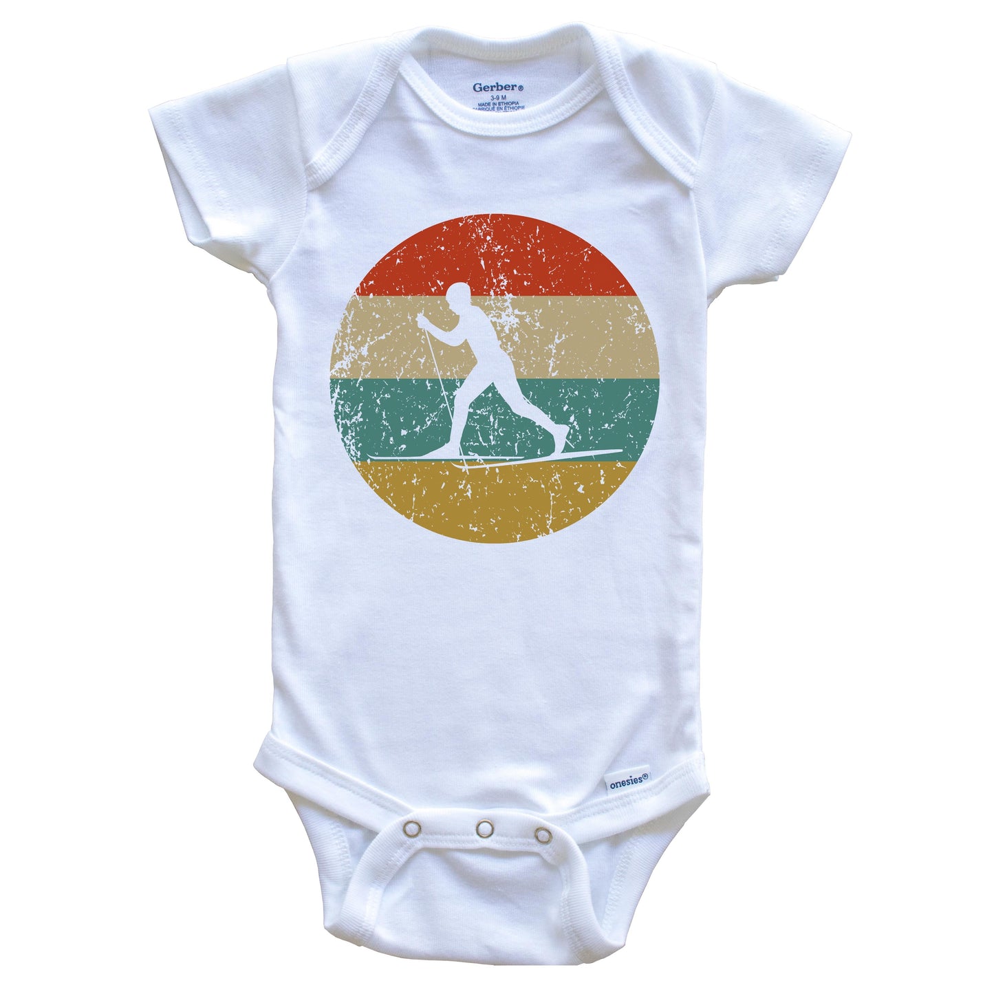 Cross Country Skiing Vintage Retro Skier Circle Icon Baby Onesie