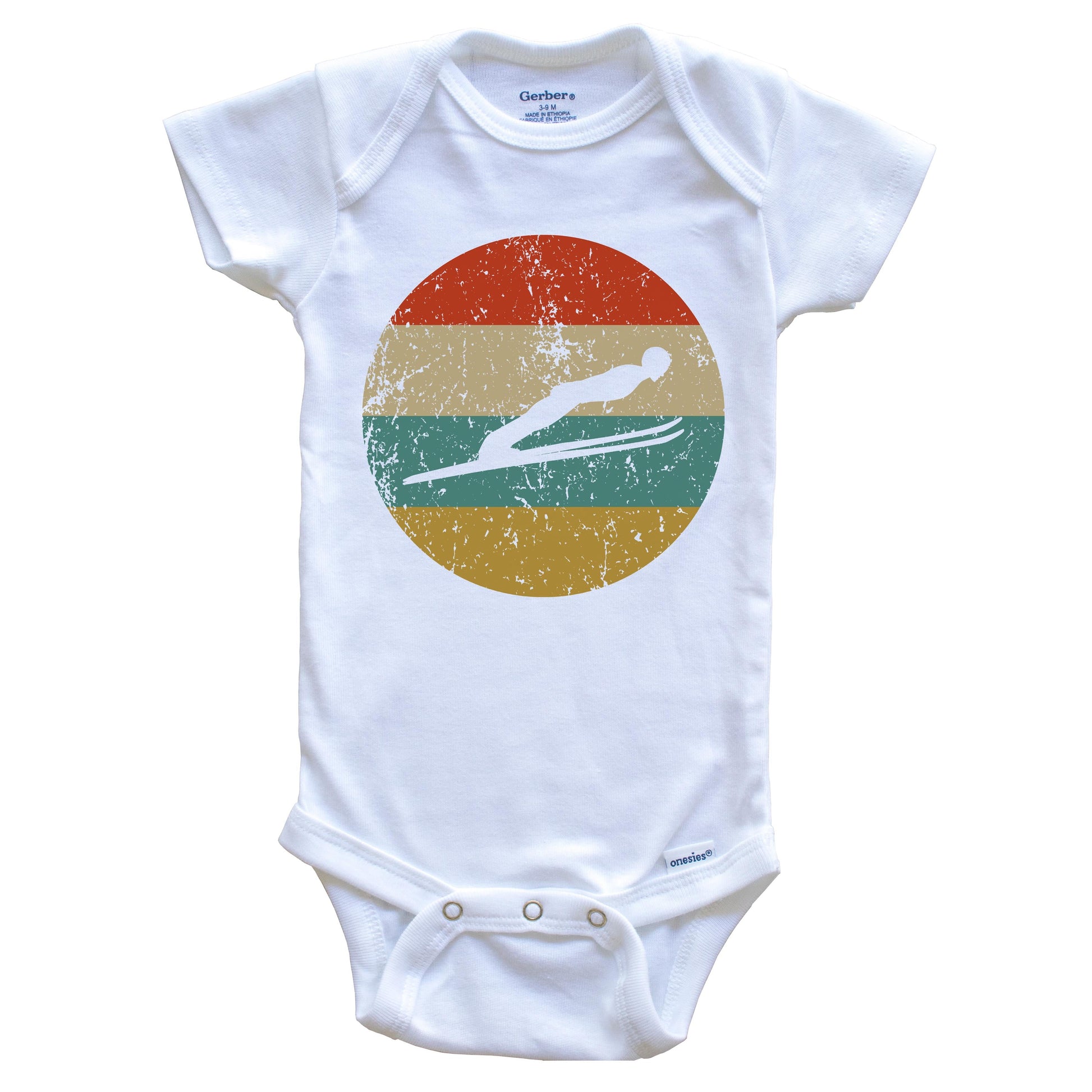 Ski Jumping Vintage Retro Ski Jumper Circle Icon Baby Onesie