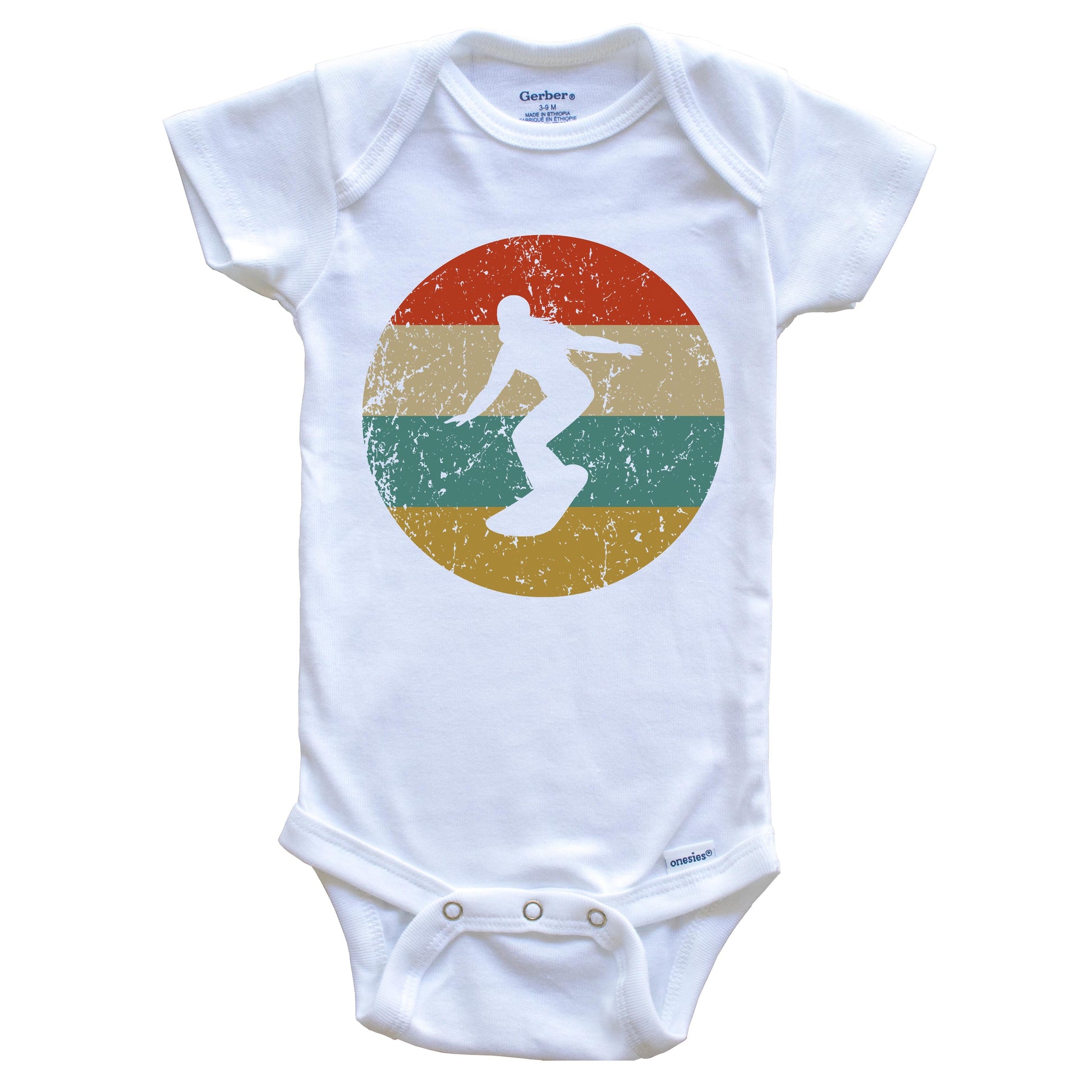 Snowboarding Vintage Retro Snowboarder Circle Icon Baby Onesie