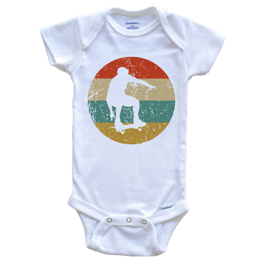 Skateboarding Vintage Retro Skateboarder Circle Icon Baby Onesie