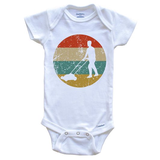 Lawnmowing Vintage Retro Lawnmower Circle Icon Baby Onesie