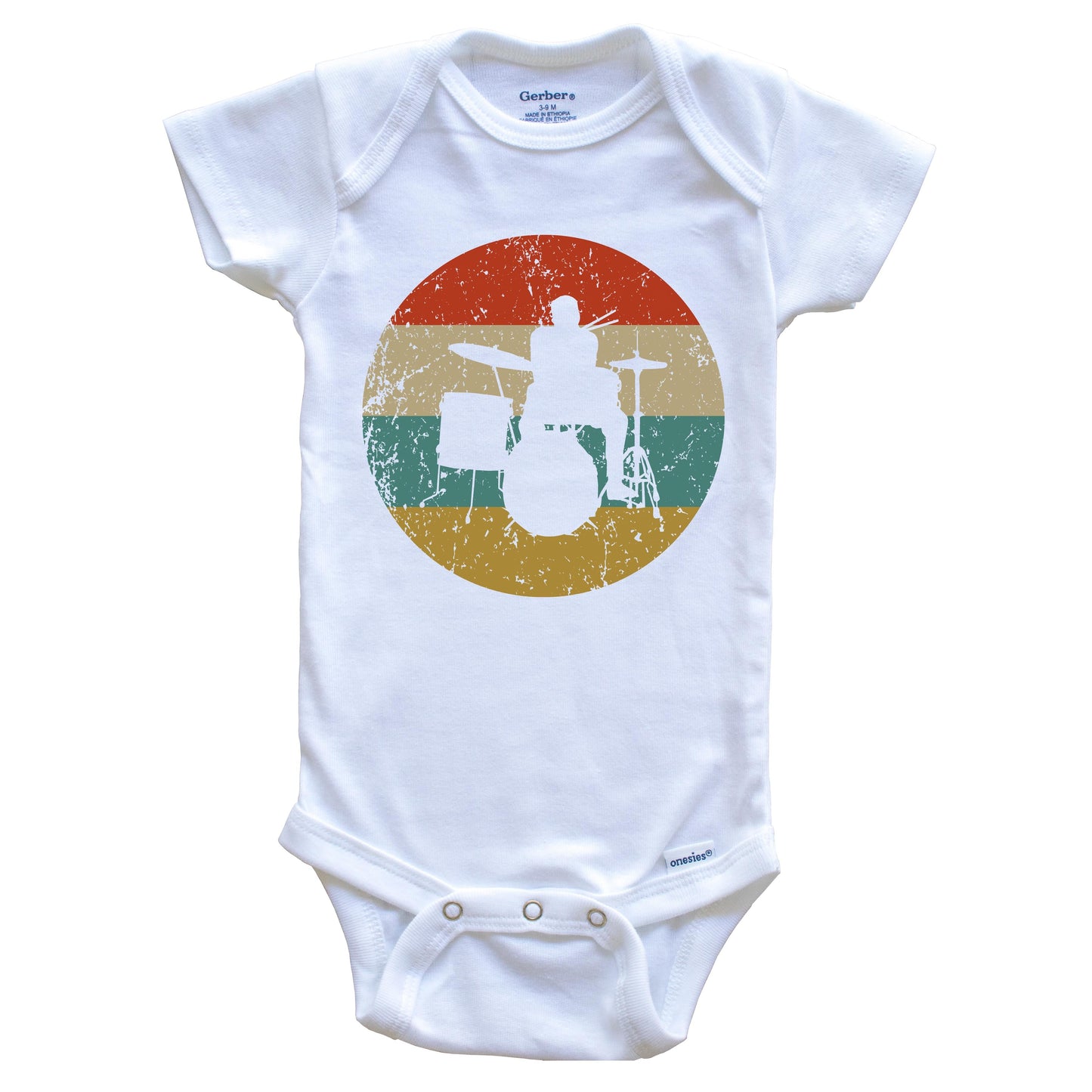 Drums Vintage Retro Music Circle Icon Baby Onesie