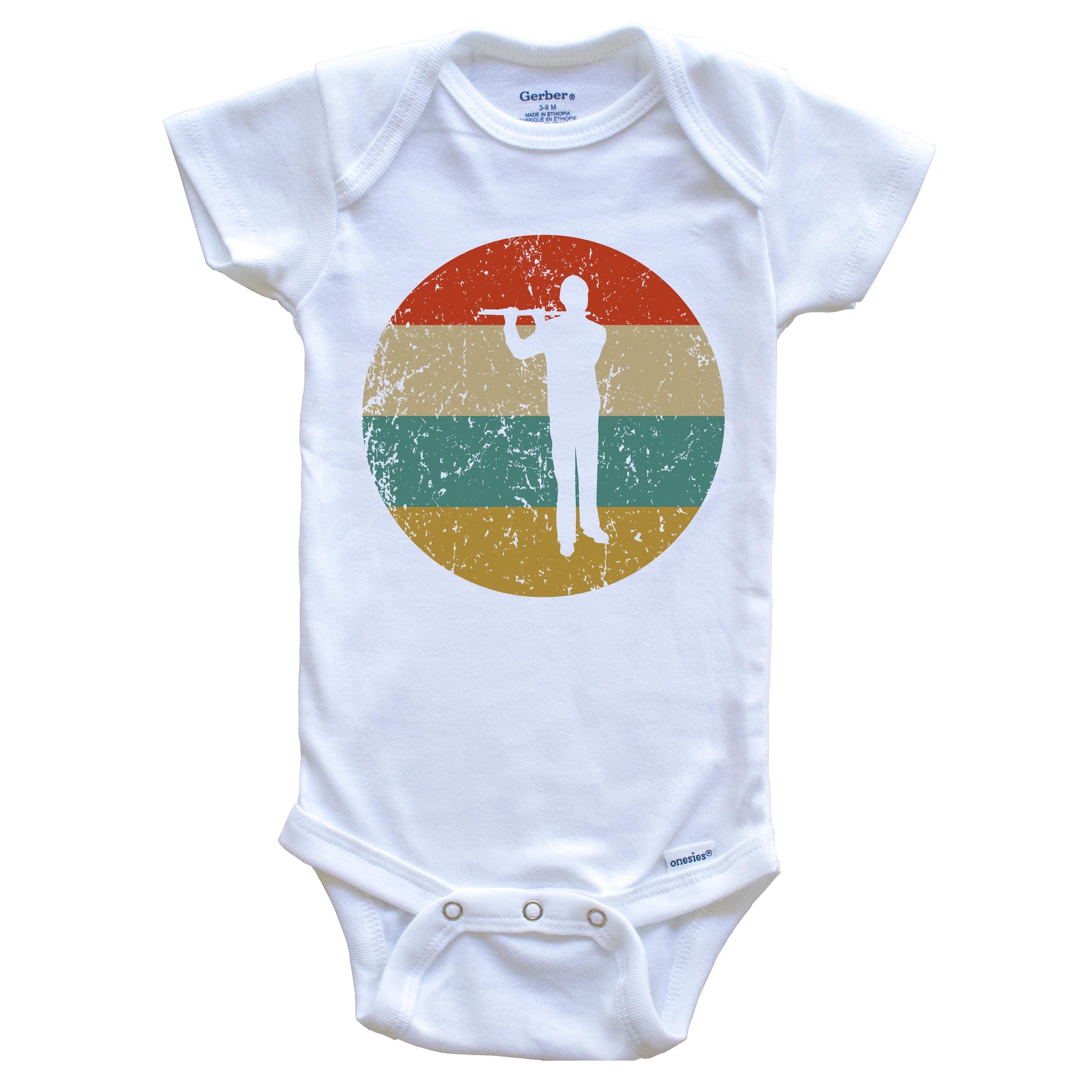 Flute Vintage Retro Music Circle Icon Baby Onesie