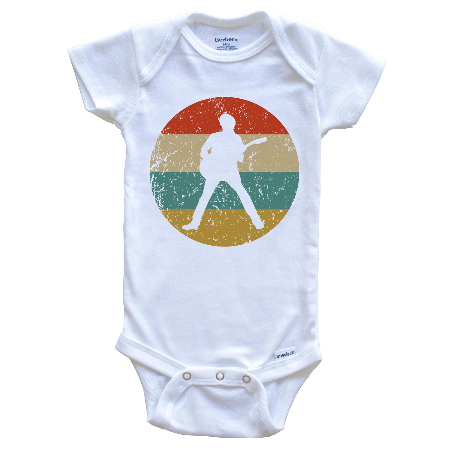 Guitar Vintage Retro Music Circle Icon Baby Onesie
