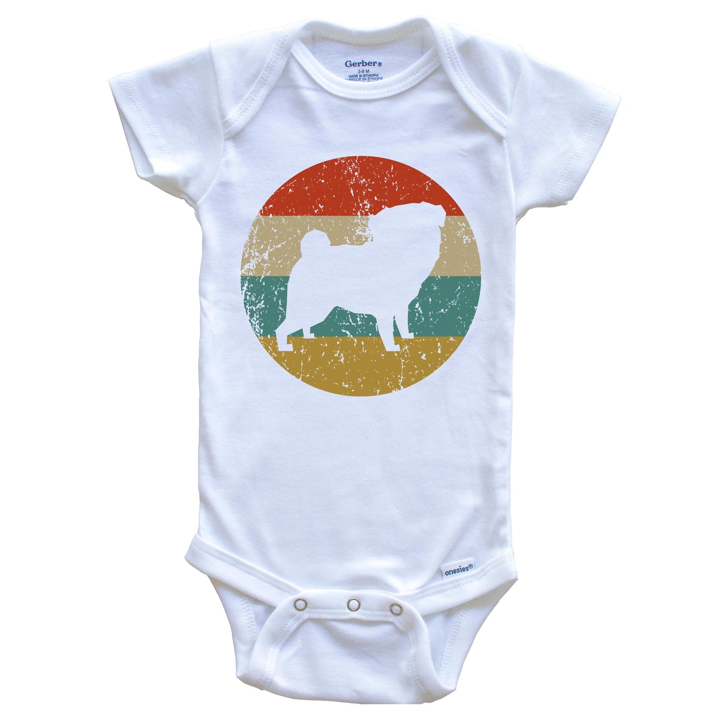 Pug Vintage Retro Pug Dog Circle Icon Baby Onesie