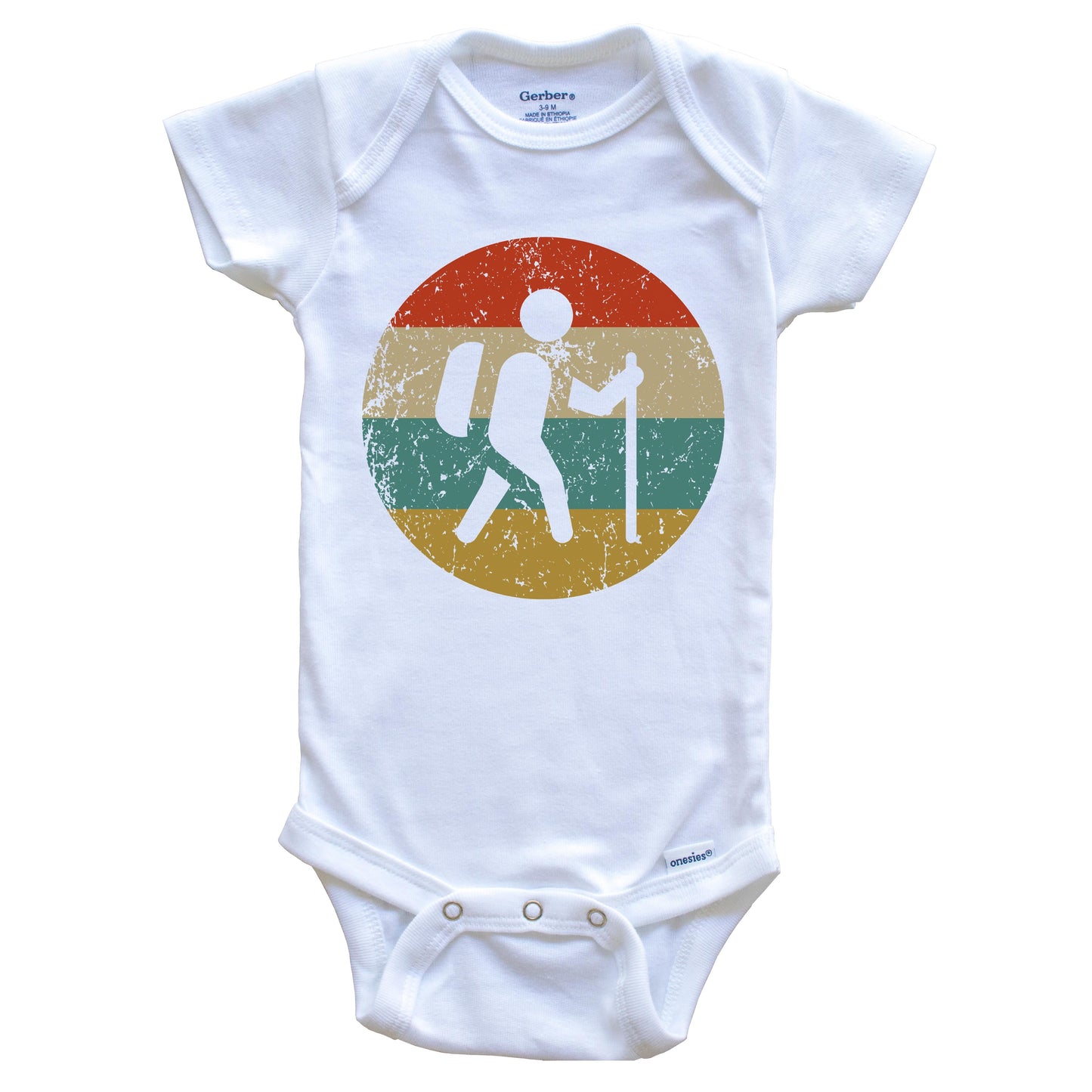 Hiking Vintage Retro Hiker Circle Icon Baby Onesie