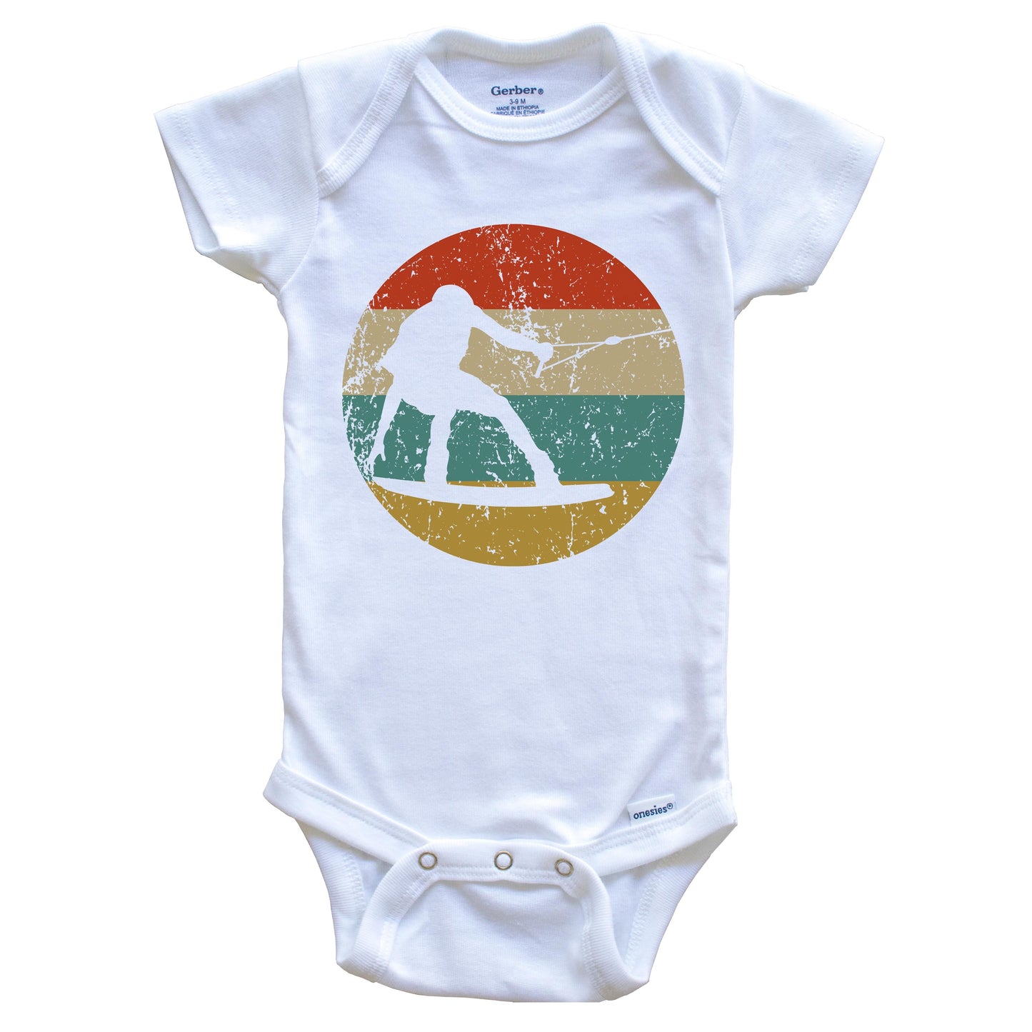 Wakeboarding Vintage Retro Wakeboarder Circle Icon Baby Onesie