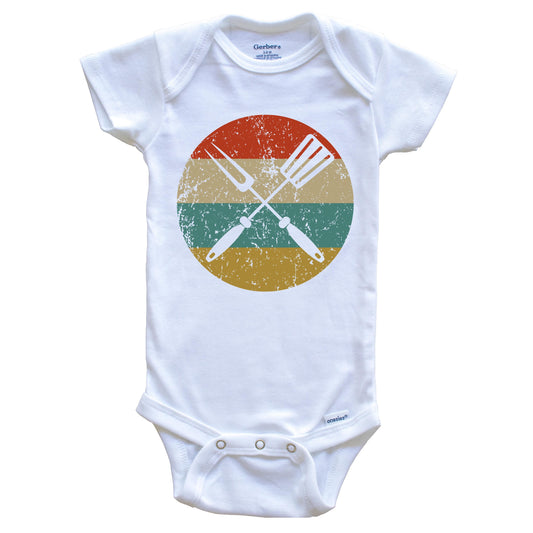 Spatula And Fork Vintage Retro Style BBQ Cookout Circle Icon Baby Onesie