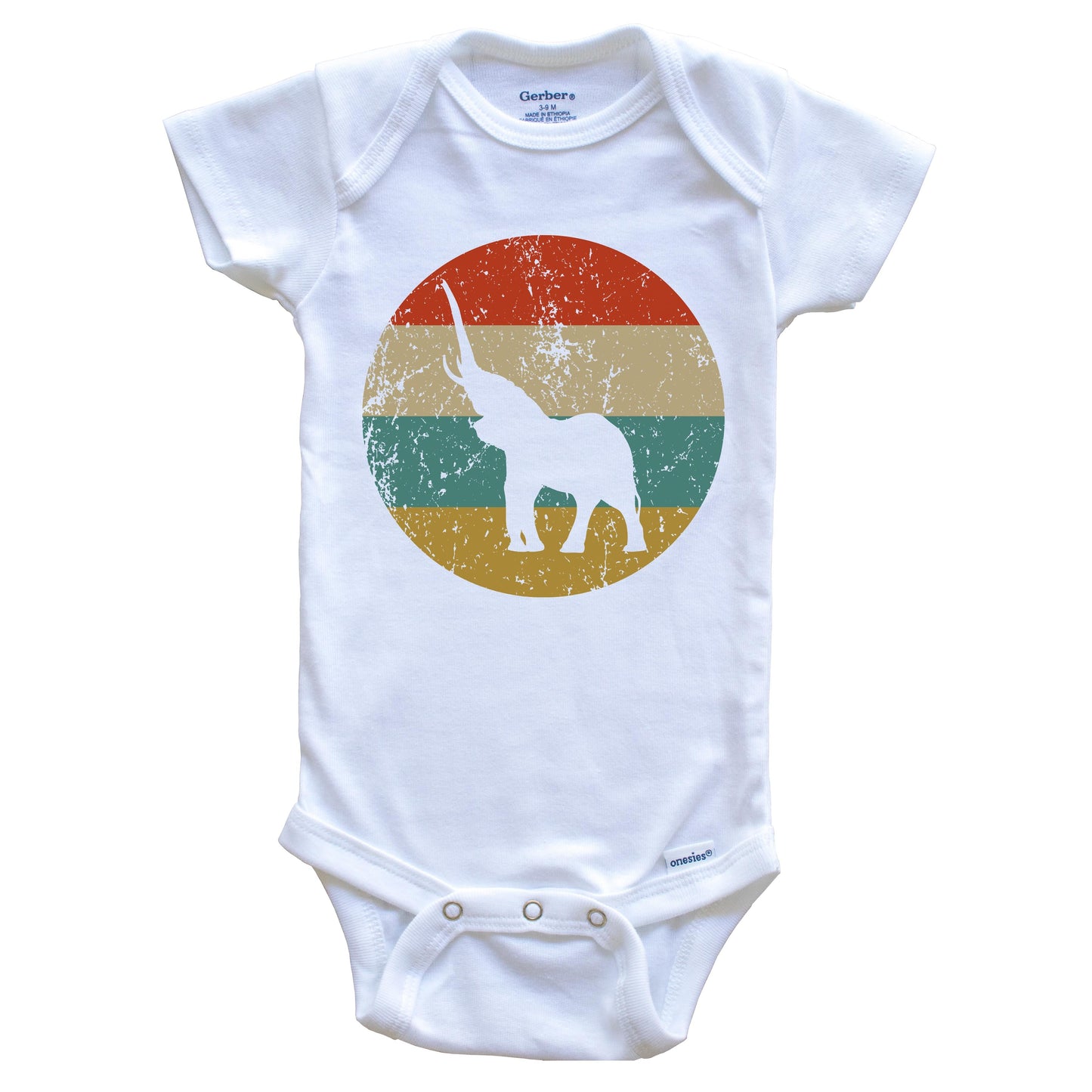 Elephant Vintage Retro Style Animal Circle Icon Baby Onesie
