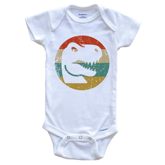 Tyrannosaurus Rex T Rex Vintage Retro Style Dinosaur Circle Icon Baby Onesie