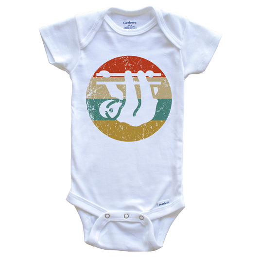Sloth Vintage Retro Style Animal Circle Icon Baby Onesie