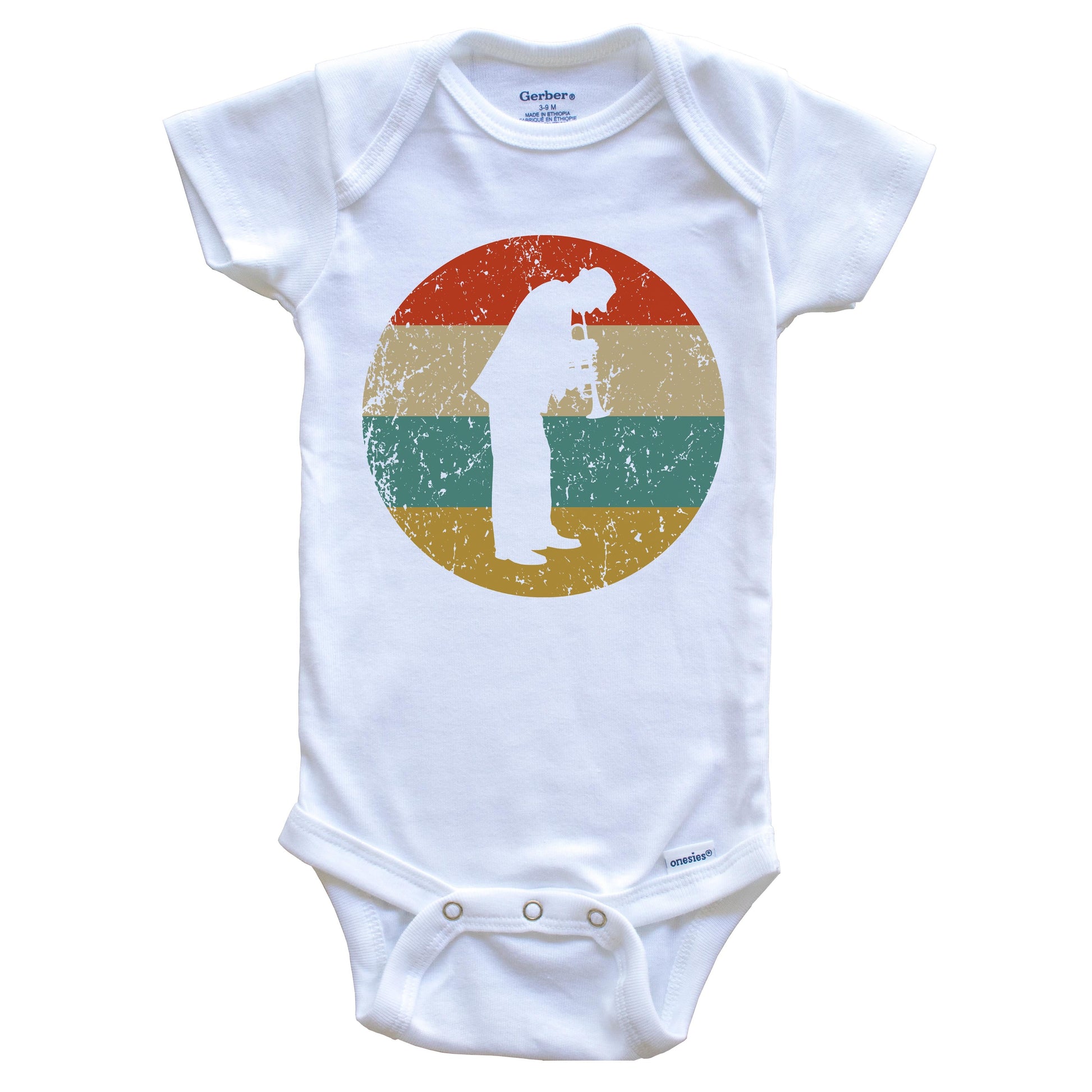 Trumpet Player Vintage Retro Style Music Circle Icon Baby Onesie