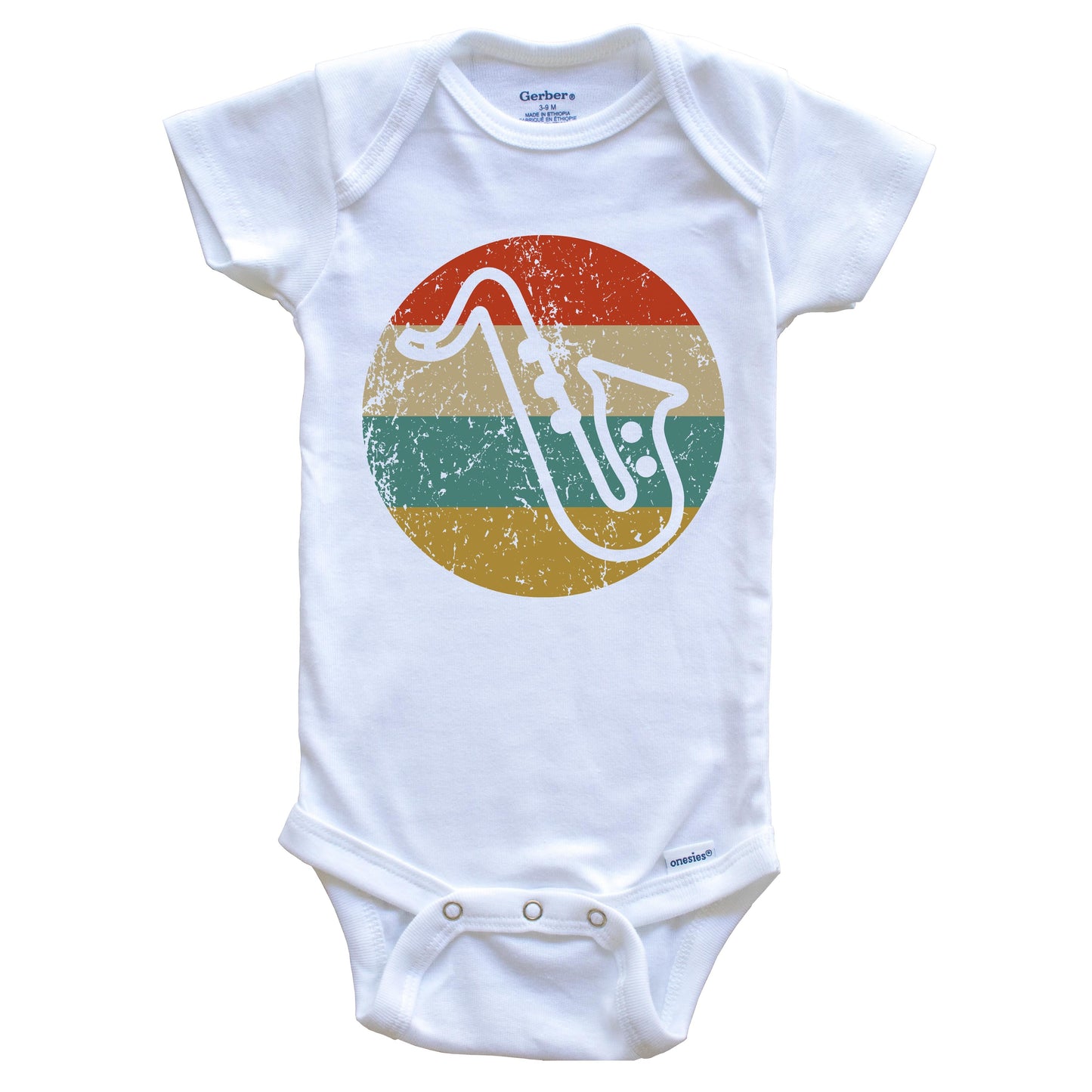 Saxophone Vintage Retro Style Music Circle Icon Baby Onesie
