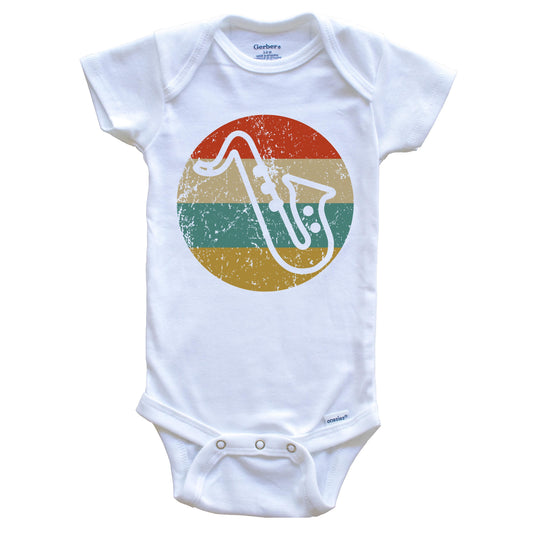 Saxophone Vintage Retro Style Music Circle Icon Baby Onesie