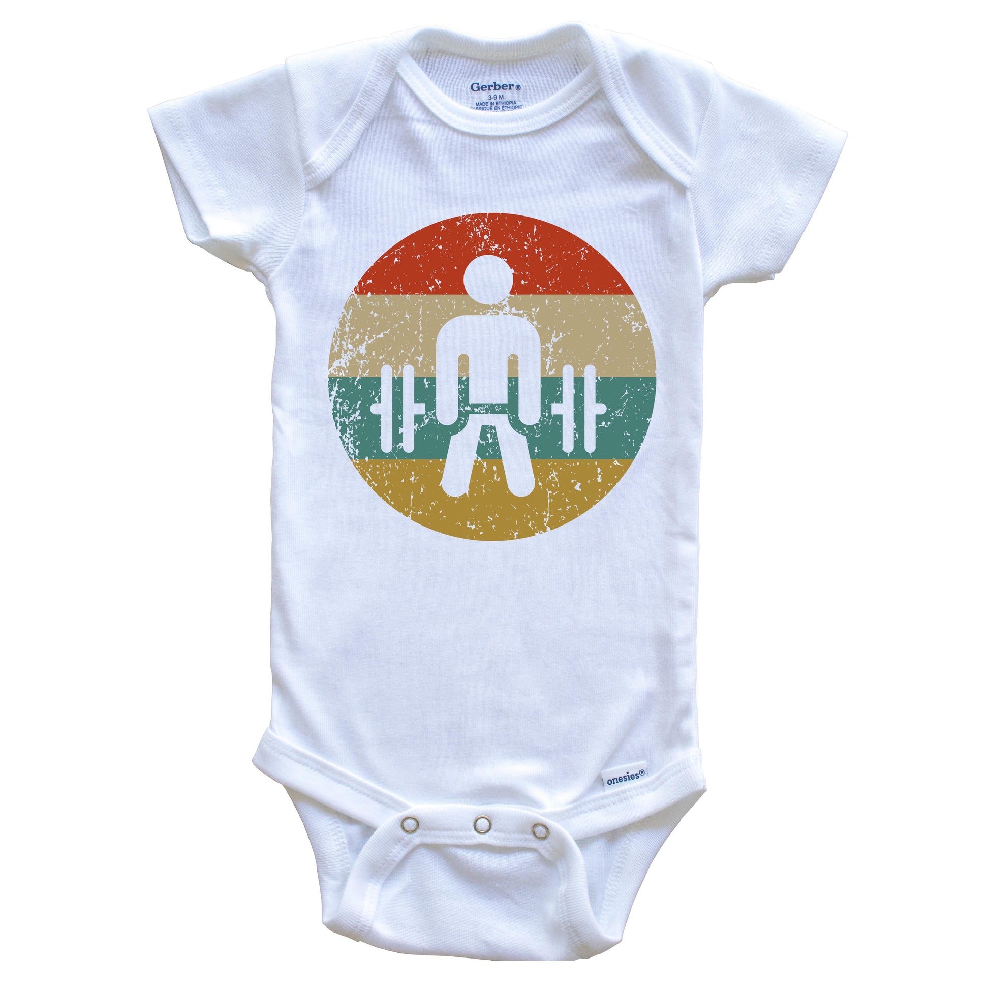 Dead Lift Vintage Retro Style Weightlifting Circle Icon Baby Onesie