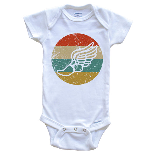 Running Shoe With Wings Vintage Retro Style Track Circle Icon Baby Onesie