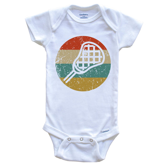 Lacrosse Stick Vintage Retro Style Sports Circle Icon Baby Onesie