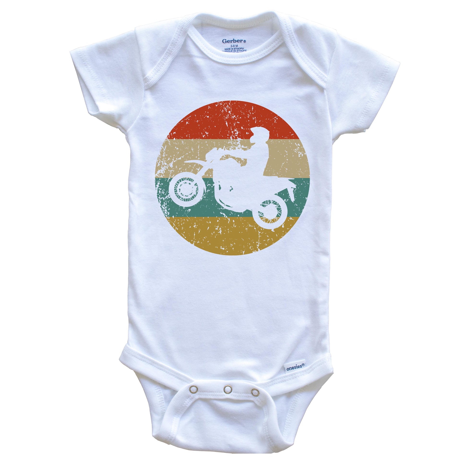Motocross Vintage Retro Style Motor Sports Circle Icon Baby Onesie