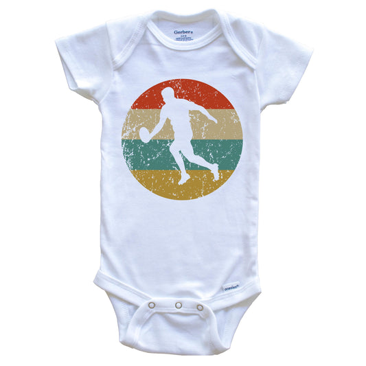 Rugby Player Vintage Retro Style Sports Circle Icon Baby Onesie