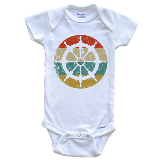 Nautical Sailing Vintage Retro Sailboat Steering Wheel Circle Icon Baby Onesie