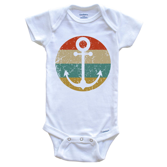 Nautical Sailing Vintage Retro Boat Anchor Circle Icon Baby Onesie