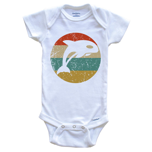 Killer Whale Vintage Retro Orca Whale Circle Icon Baby Onesie