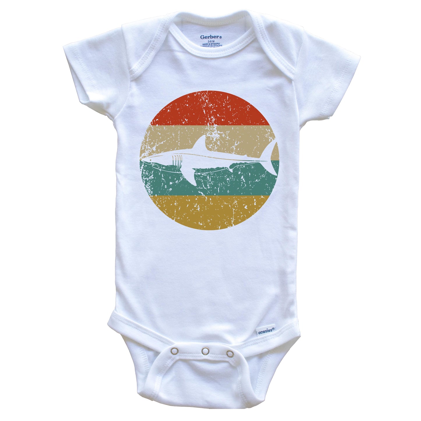 Great White Shark Vintage Retro Shark Circle Icon Baby Onesie