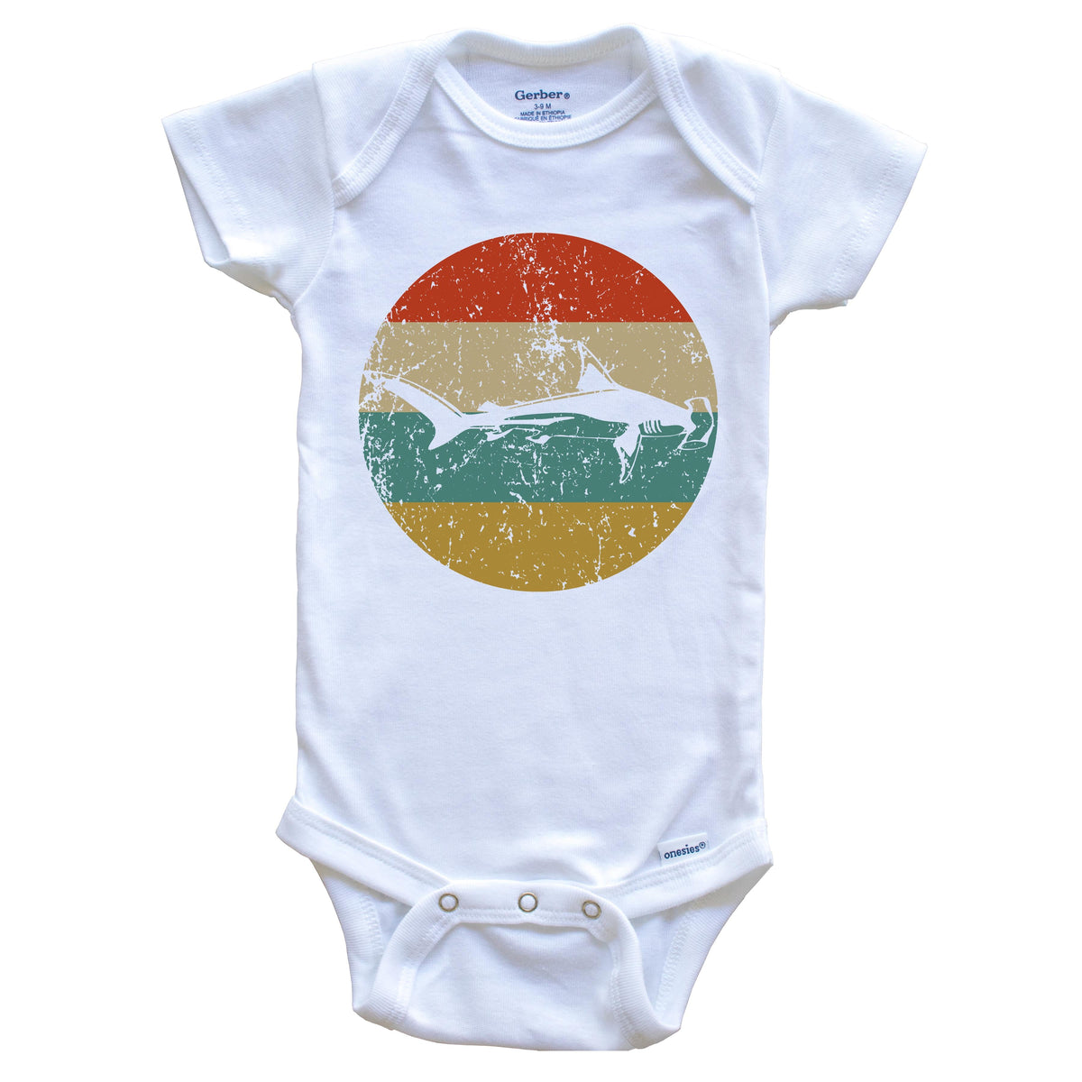Great Hammerhead Shark Vintage Retro Shark Circle Icon Baby Onesie