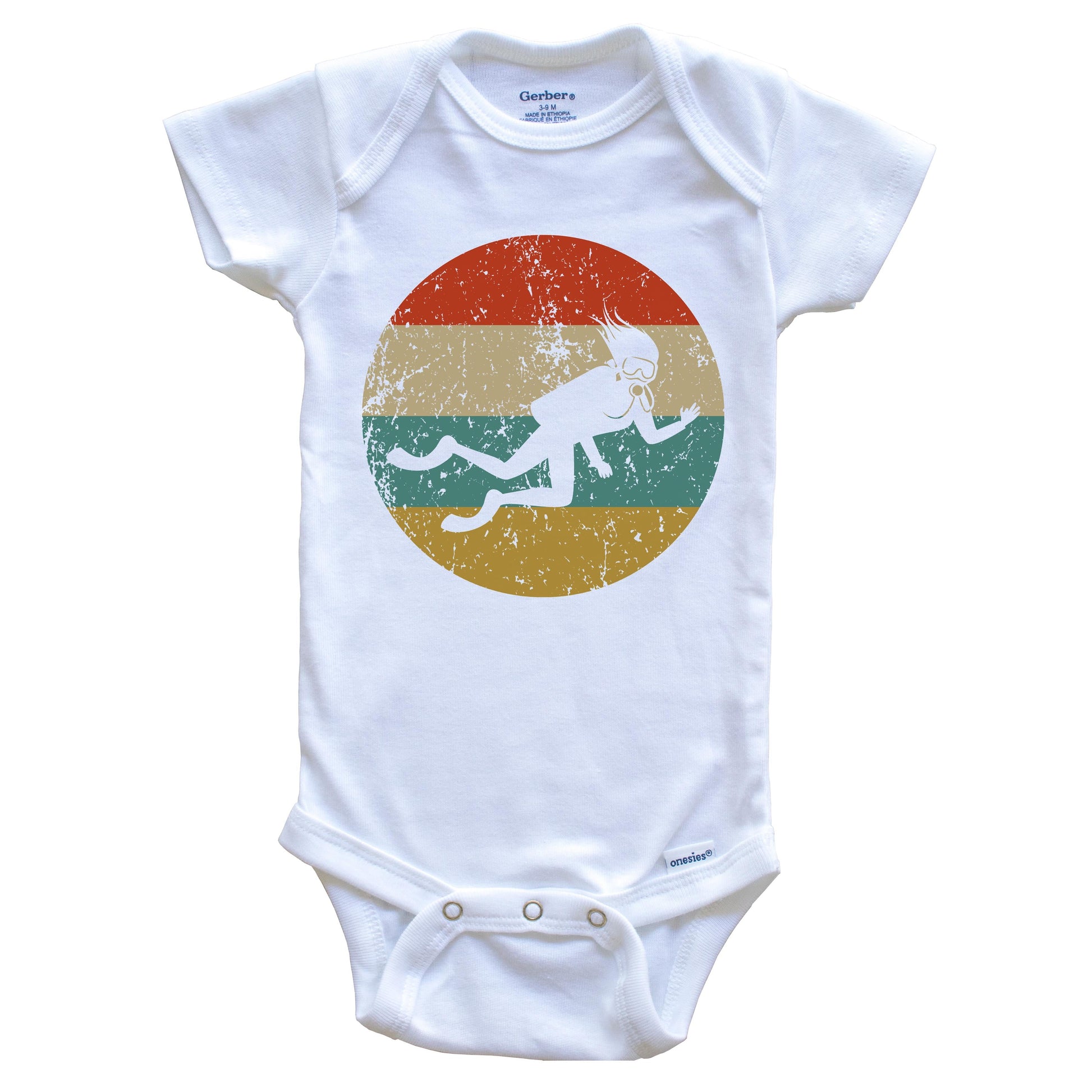 Scuba Diving Vintage Retro Scuba Diver Circle Icon Baby Onesie