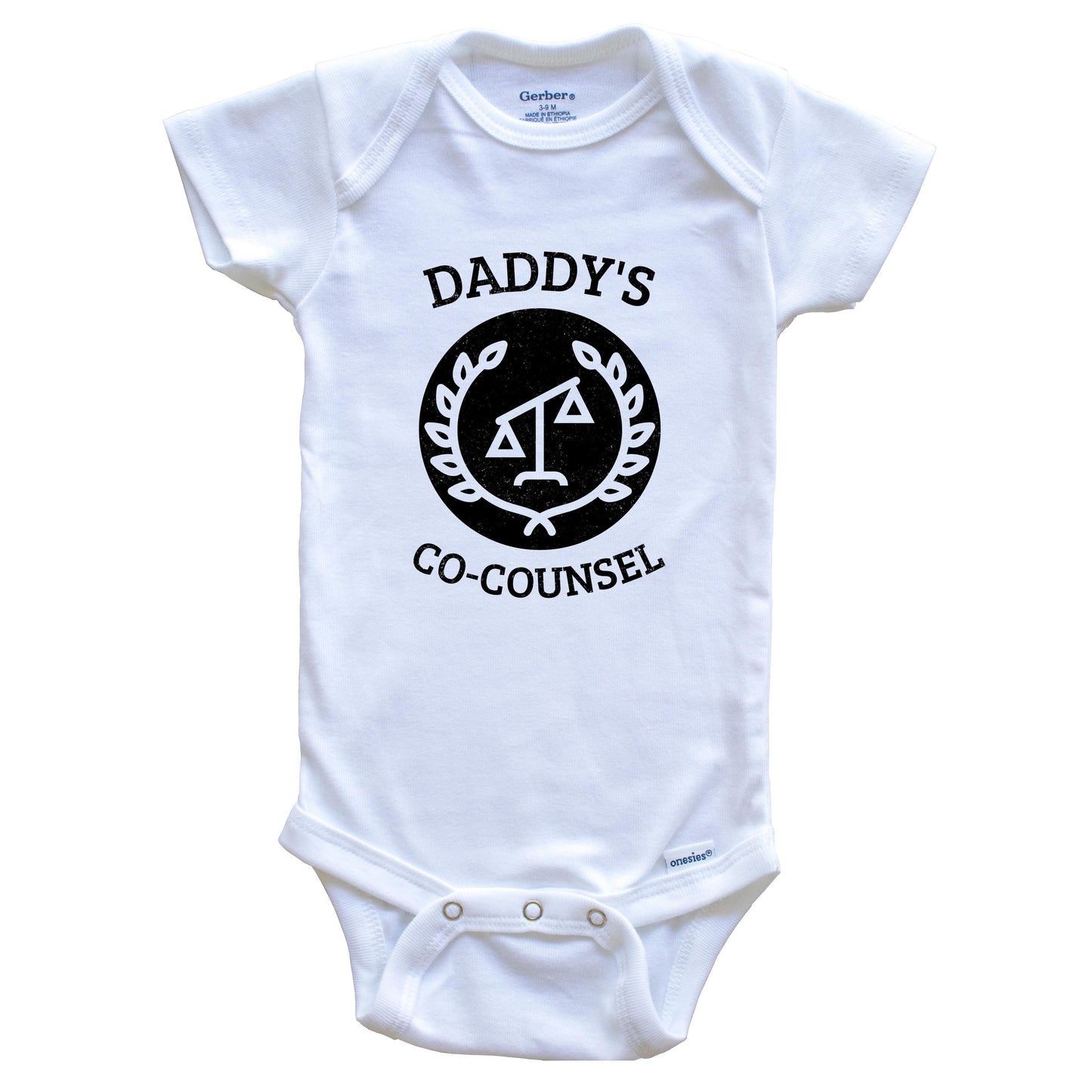 Daddy's Co-Counsel Scales of Justice Lawyer Funny Baby Onesie